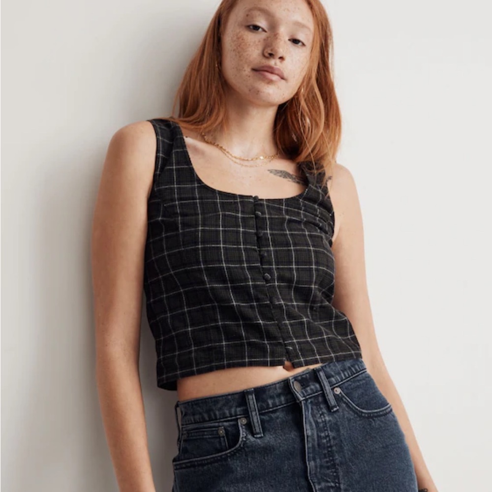 MADEWELL Corduroy Sleeveless Crop Top in Plaid; sz XXL; NWT